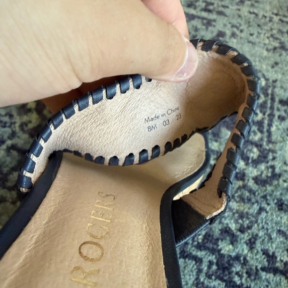 Jack Rodger’s NWOT Navy Blue Wicker Floral Thong Mid Wedge Sandal Cork Size 8 - Picture 8 of 8